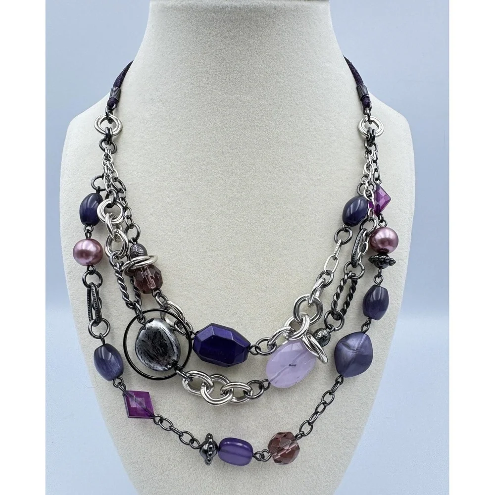 Lia Sophia Purple Haze Multi Strand Glass Cats Eye Acrylic Beaded Necklace